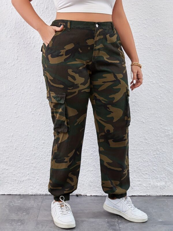 Plus Size Fashion Denim Cargo Pants - Image 2