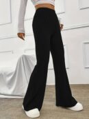 Elegant Ribbed Polyester Long Pants
