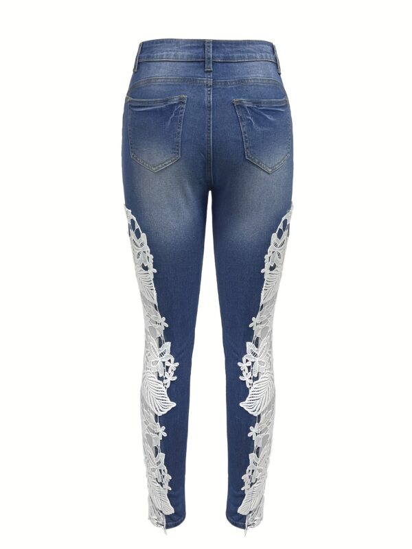 Vibrant Hollow Out Lace Contrast Jeans - Image 5