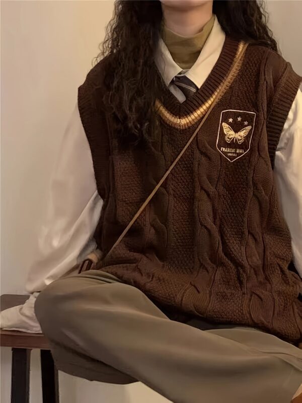 Vibrant Butterfly Pattern Cable Knit V Neck Vest - Image 10