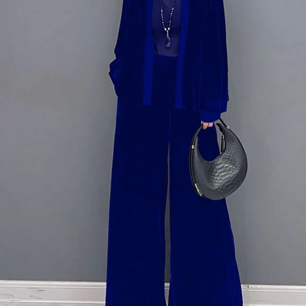 2 Pcs Velvet Solid Color Long Sleeve Open Front Top - Image 13