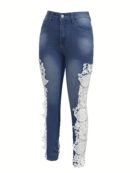 Vibrant Hollow Out Lace Contrast Jeans