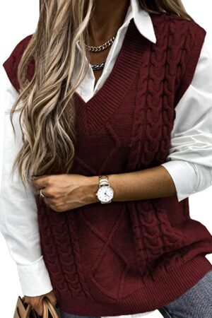 Versatile V-Neck Knit Vest: Casual, Comfortable & Chic - Perfect for Spring/Fall, Solid Color, With Mid-Stretch for a Flattering Fit