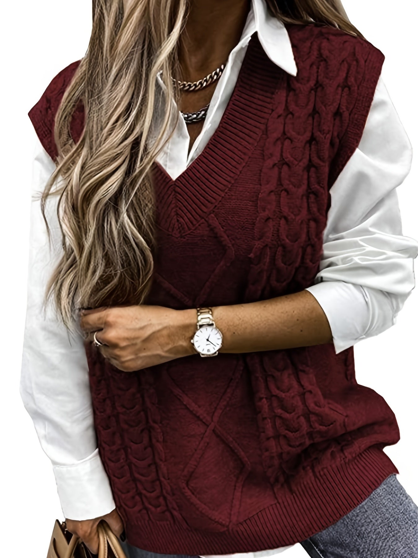 Versatile V-Neck Knit Vest: Casual, Comfortable & Chic - Perfect for Spring/Fall, Solid Color, With Mid-Stretch for a Flattering Fit