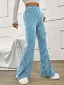 Elegant Ribbed Polyester Long Pants