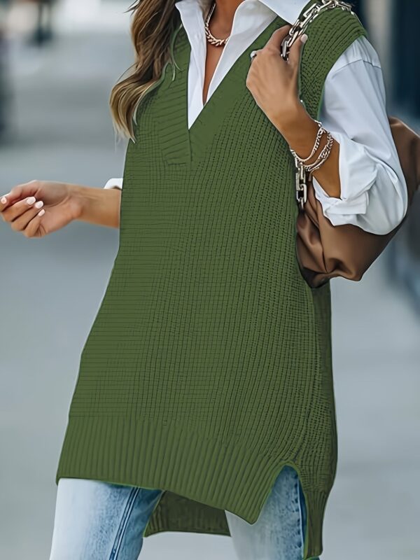 Cozy Plus Size Solid Knit V Neck Sleeveless Sweater Vest - Image 5