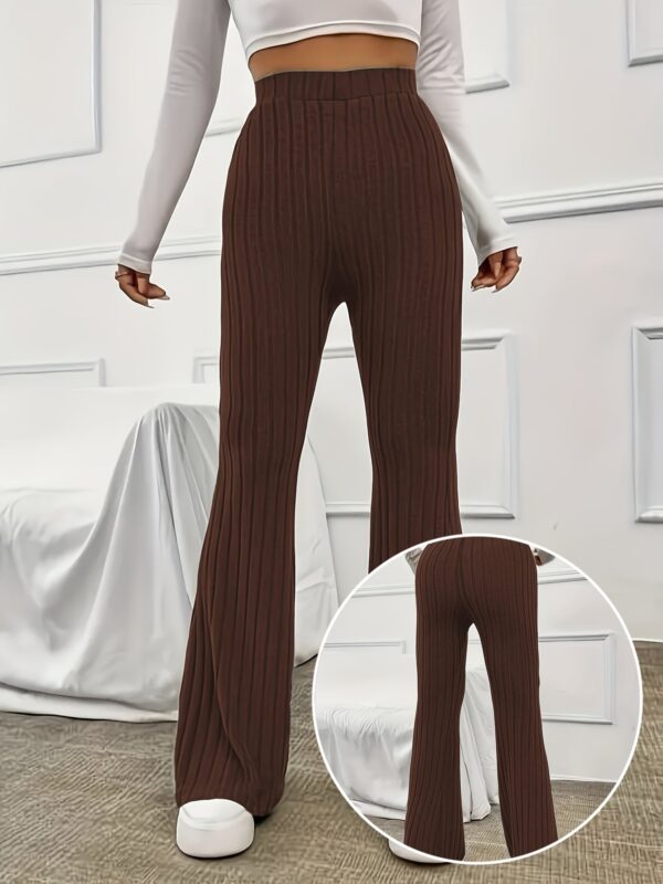 Elegant Ribbed Polyester Long Pants - High Elasticity, Solid Chic, Easy Care, Perfect for Spring & Fall