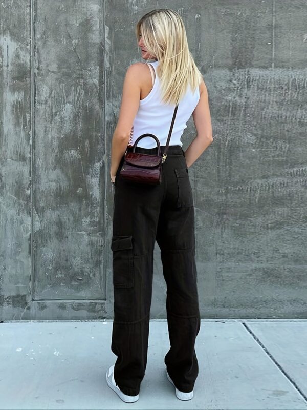 Wide Leg One Side Square Pocket Cargo Pants - Image 6
