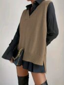 Plus Size Women's Solid V Neck Casual Sweater Vest