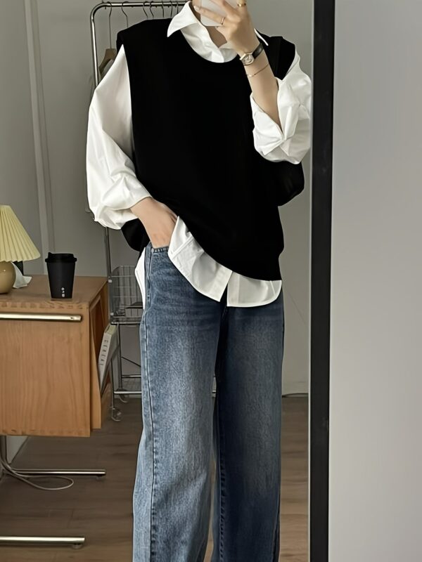 Solid V Neck Cable Knit Vest - Image 7