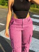 Girl's Wide Legs Baggy Cargo Pants with 2 Flap Pockets