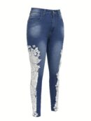 Vibrant Hollow Out Lace Contrast Jeans