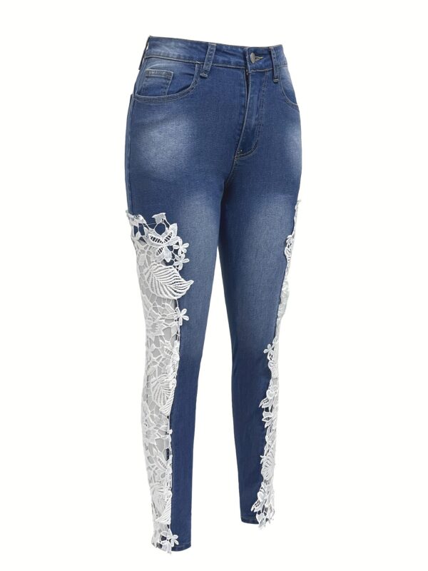 Vibrant Hollow Out Lace Contrast Jeans - Image 4
