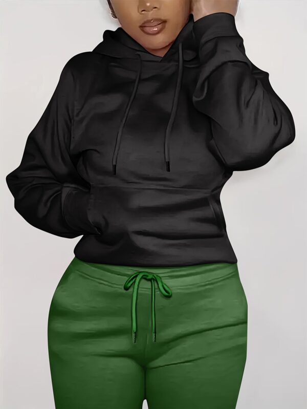 Solid Kangaroo Pocket Hoodie Without Pants - Image 9