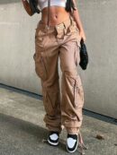Girl's Wide Legs Baggy Cargo Pants with 2 Flap Pockets