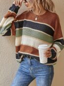 1pc Acrylic Elegant Women's Color Block Striped Pullover Sweater