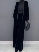 2 Pcs Velvet Solid Color Long Sleeve Open Front Top