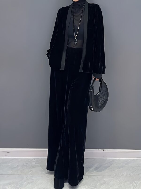 2 Pcs Velvet Solid Color Long Sleeve Open Front Top - Image 8