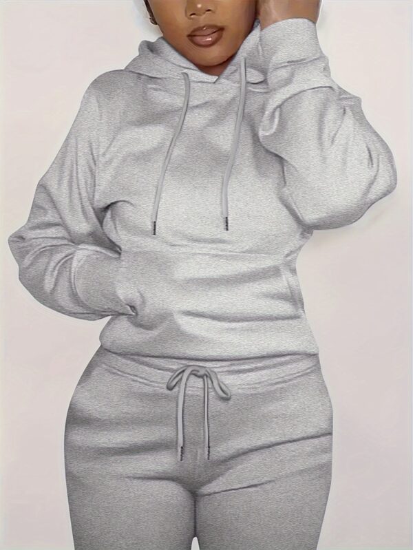 Solid Kangaroo Pocket Hoodie Without Pants - Image 7