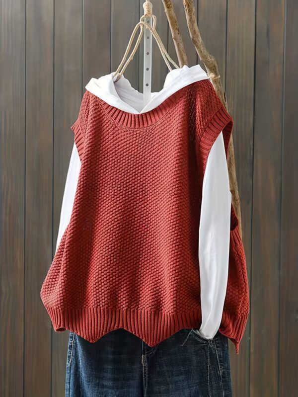 Solid Crew Neck Knitted Vest - Image 7