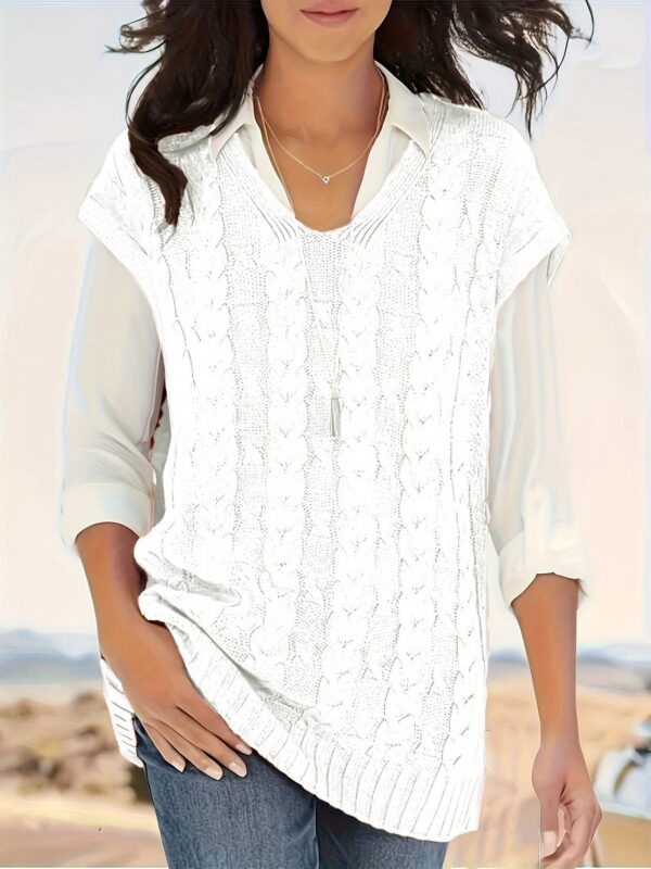 Women's All-Season Rib-Knit V-Neck Vest - Durable, Micro-Elastic & Versatile Casual Sweater