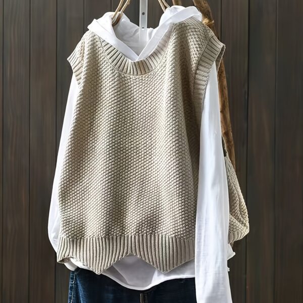 Solid Crew Neck Knitted Vest - Image 14