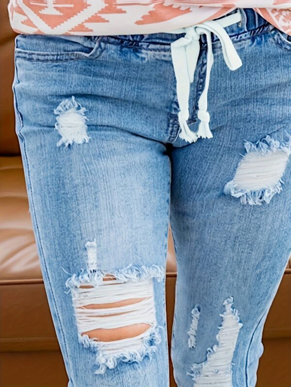 Mid-Calf Beach Distressed Denim Capri Pants - Image 6