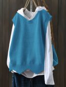 Solid Crew Neck Knitted Vest