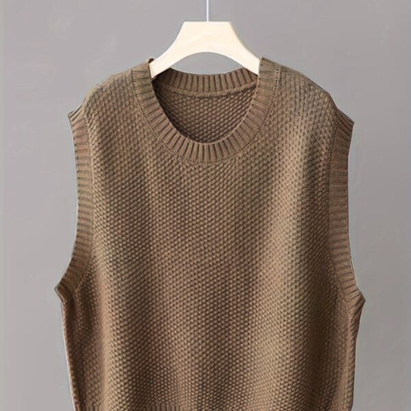 Solid Crew Neck Knitted Vest - Image 16