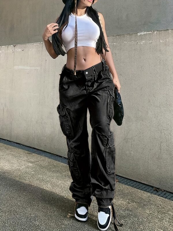 Girl's Wide Legs Baggy Cargo Pants with 2 Flap Pockets
