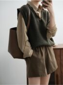 Solid V Neck Knitted Vest, Casual Sleeveless Loose Sweater Vest, Women's Clothing