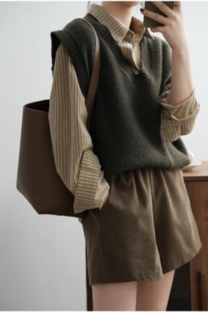 Solid V Neck Knitted Vest, Casual Sleeveless Loose Sweater Vest, Women's Clothing