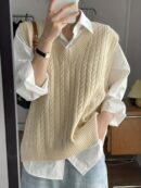 Solid V Neck Cable Knit Vest