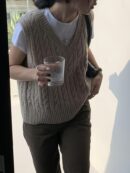 Solid V Neck Cable Knit Vest