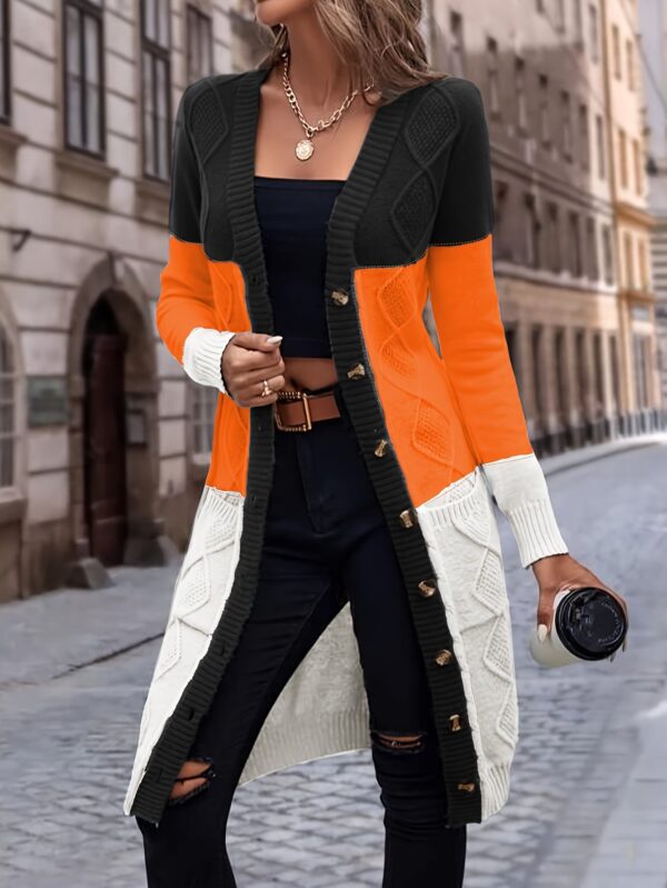 Womens Color Block Cardigan Sweater - Image 3