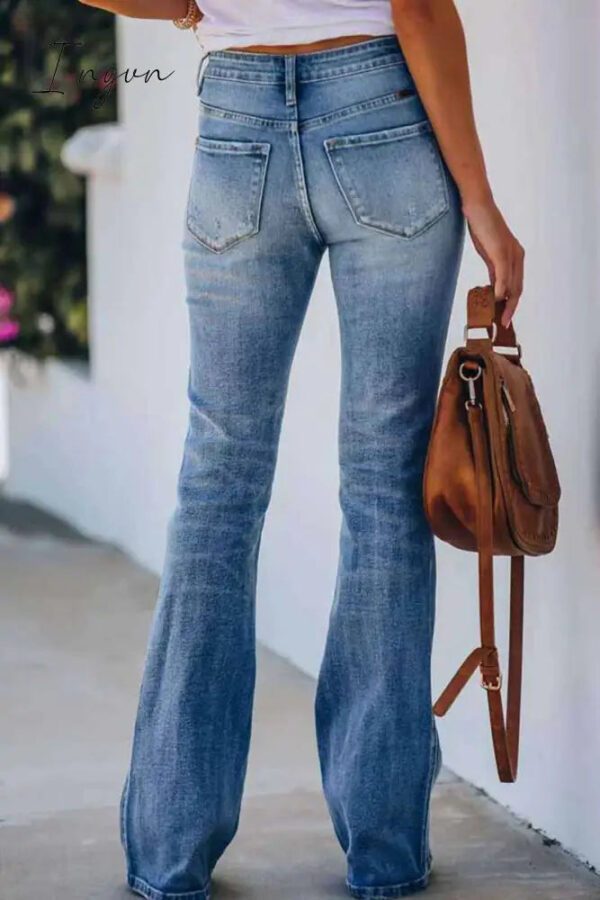 Ingvn - Women Jeans Mid Rise Fitted Denim Pants Bottoms