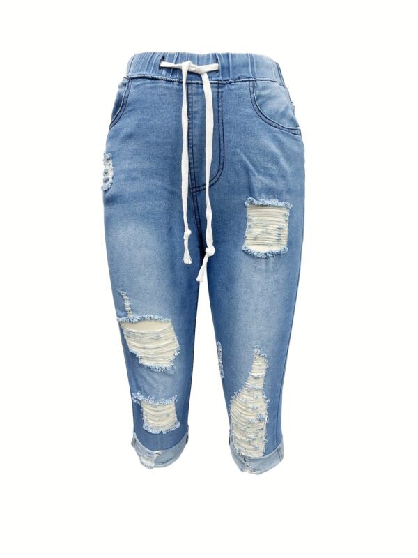 Mid-Calf Beach Distressed Denim Capri Pants - Image 8