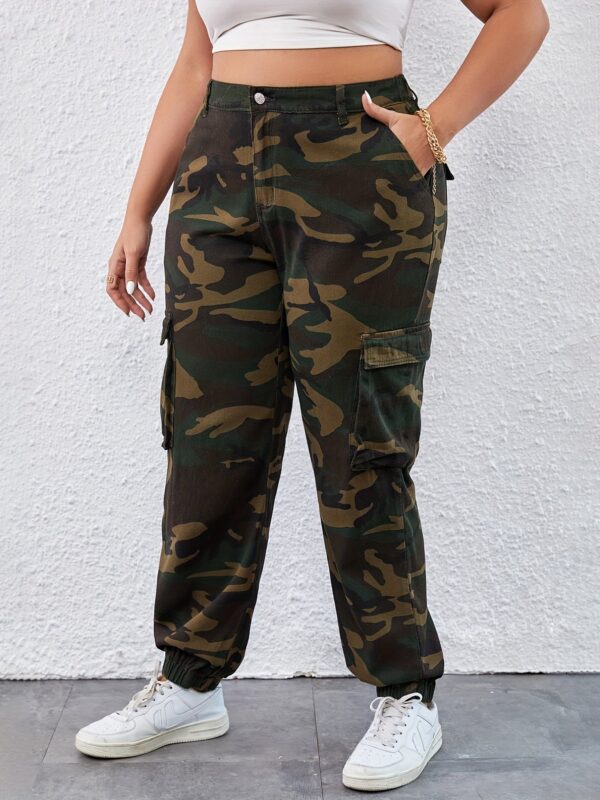 Plus Size Fashion Denim Cargo Pants - Image 3