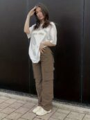 Vintage High Waist Denim Cargo Pants for Women