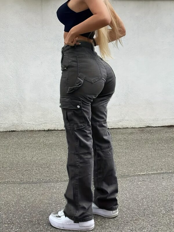 High-Waisted Stretchy Women's Retro Cargo Denim Pants - Image 3