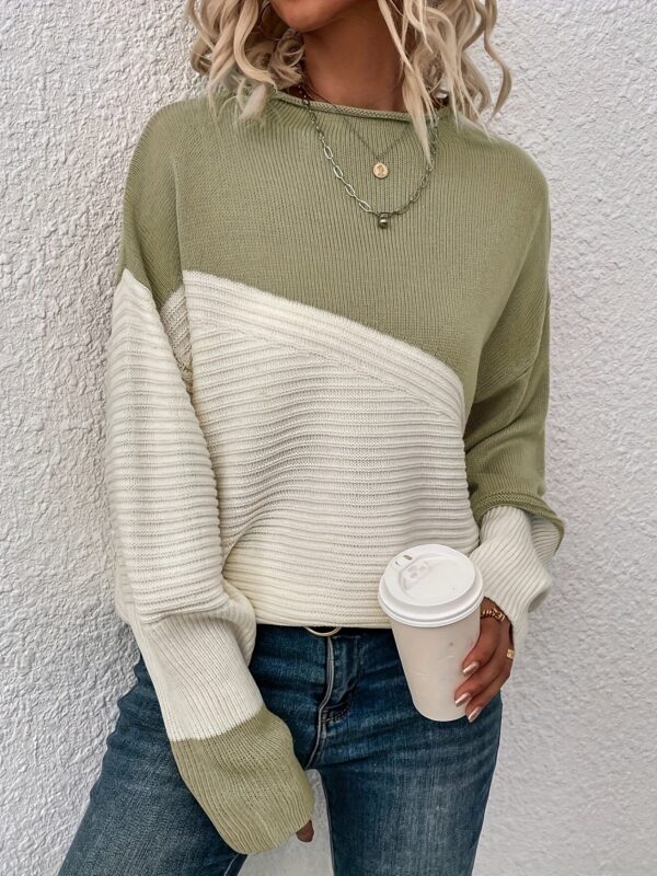 Stylish Color Block Crew Neck Sweater - Image 4