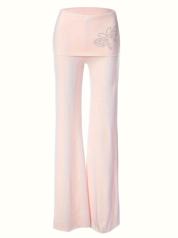 Elegant Rhinestone Butterfly Flowy Pants