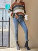 1pc Acrylic Elegant Women's Color Block Striped Pullover Sweater