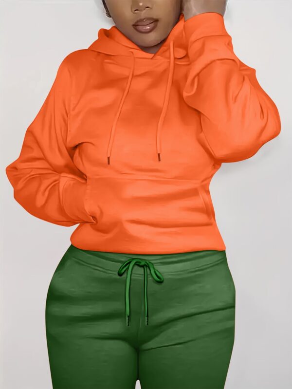 Solid Kangaroo Pocket Hoodie Without Pants - Image 10