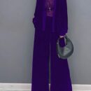 2 Pcs Velvet Solid Color Long Sleeve Open Front Top