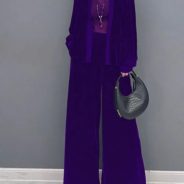 2 Pcs Velvet Solid Color Long Sleeve Open Front Top - Image 12