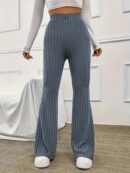Elegant Ribbed Polyester Long Pants